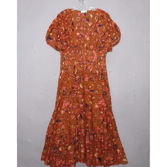 A.L.C. Dresses & Skirts - ALC Dress Plus 14 Lucia Floral Midi Smocked‎ Rust Color Ruched A Line Wedding